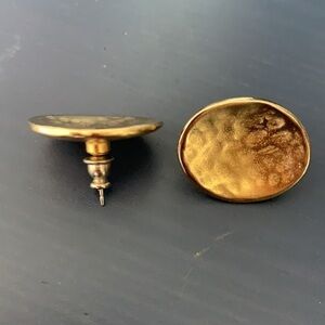 Gold Tone Hammered Metal Oval Shaped Post Earrings, 1”